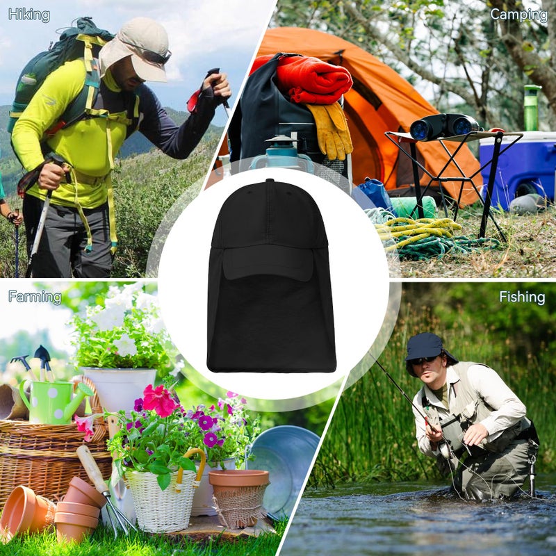 Zando Sun Hats for Men Women with Neck Flap Cover UPF 50+ Waterproof Baseball Cap Black Shade Hat Adjustable Breathable Outdoor Hiking Fishing Gardening Safari One Size - Image 5